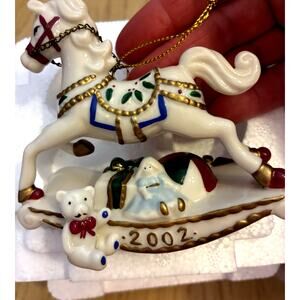 vtg Rocking Horse christmas ornament Holiday Treasures Avon porcelain musical